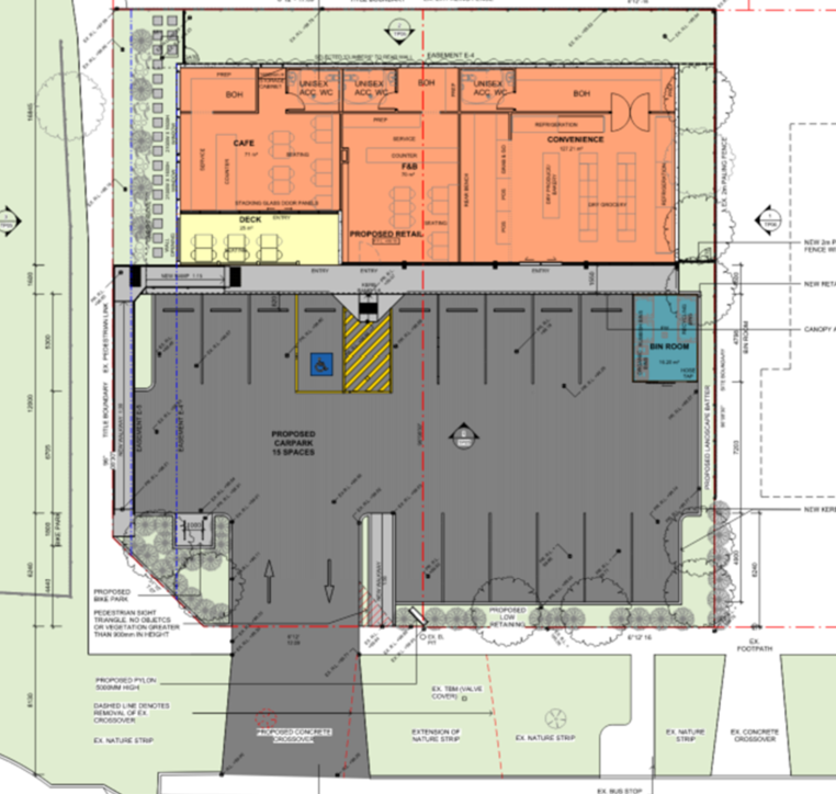 Anonymised commercial site layout extract for a Moorabool Shire Council stormwater management plan