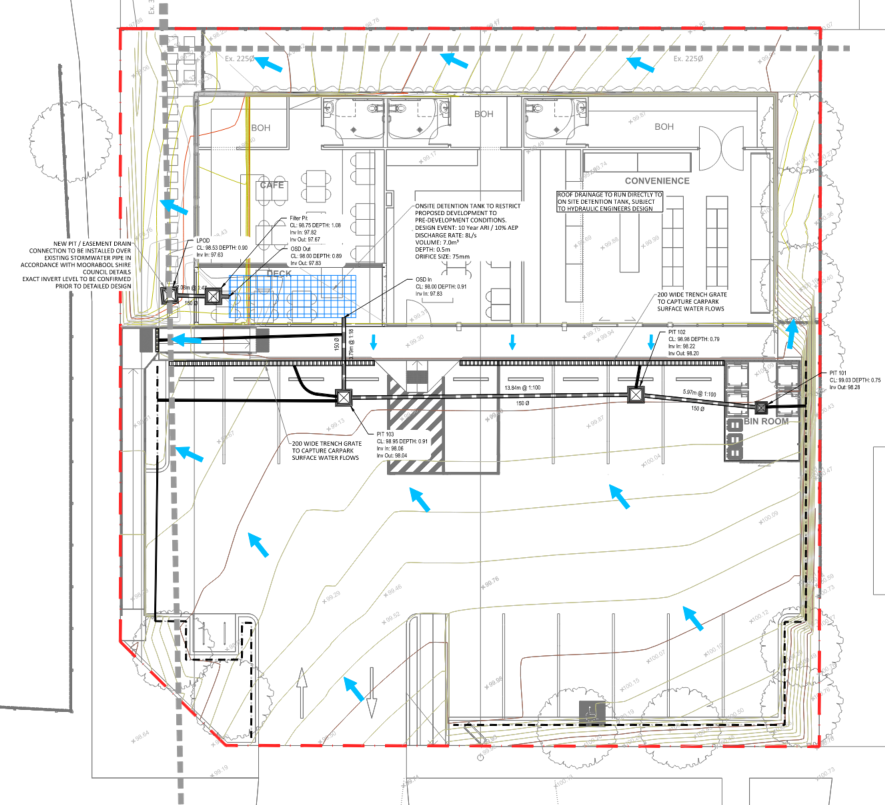 Anonymised drainage strategy extract for a Moorabool Shire Council commercial stormwater management plan